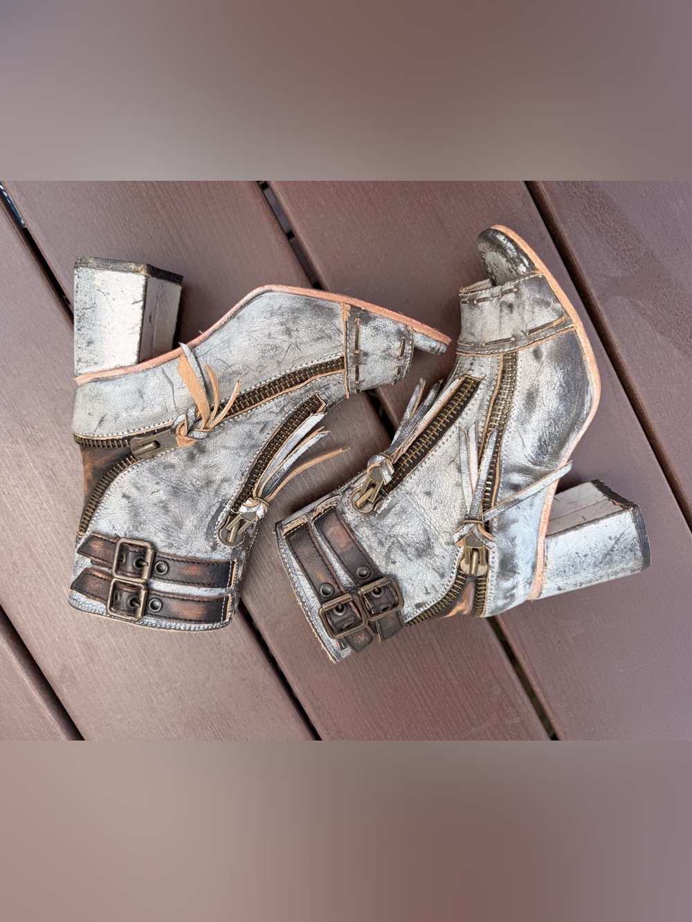 Freebird by Steven Silver Metallic Leather Ankle Booties “Zombie”